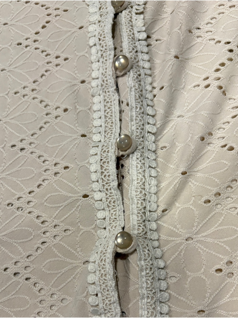 Espresso Cream Eyelet Button-Front Top - Picture 3 of 5